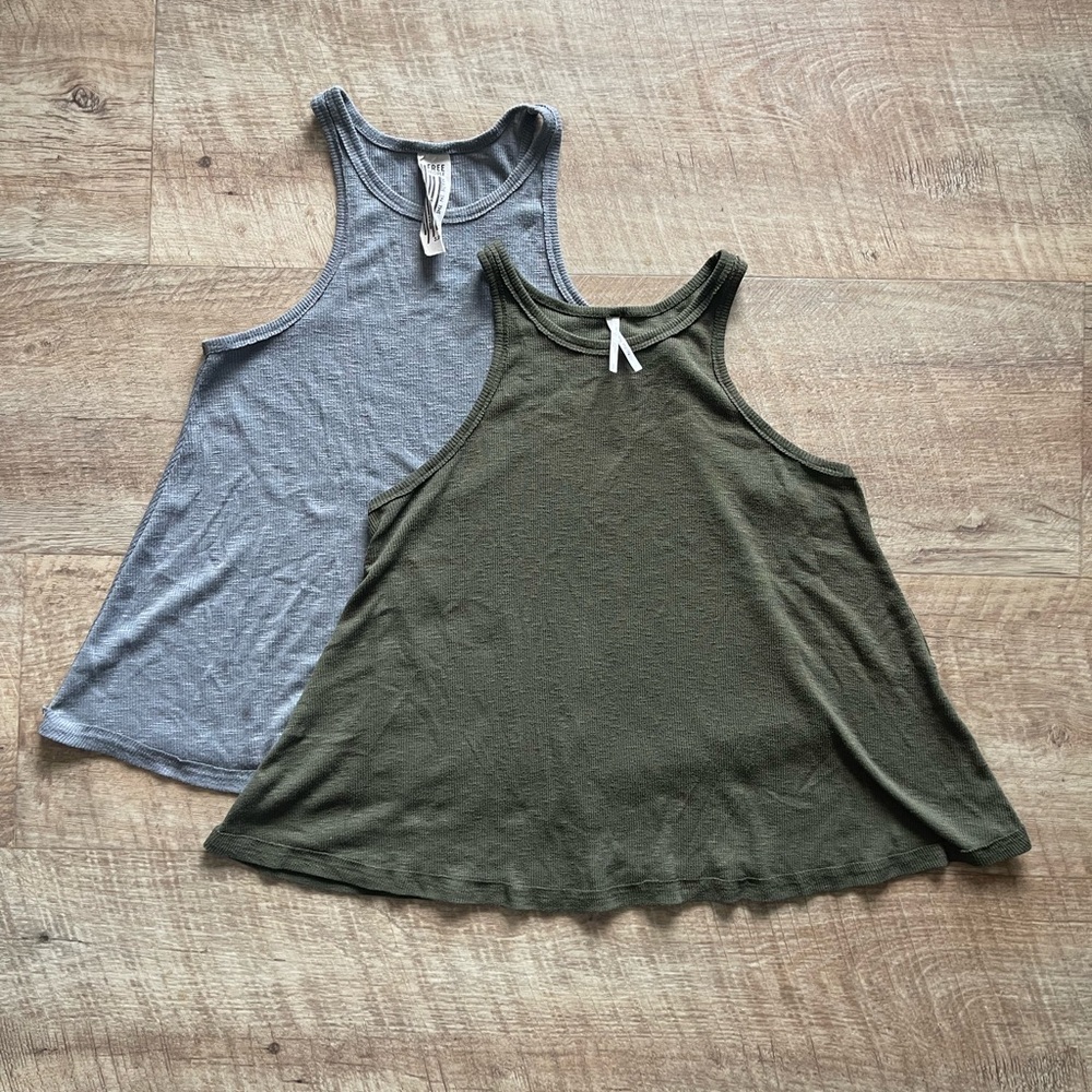 Lot of 2 Free People Olive and Gray Tank Tops